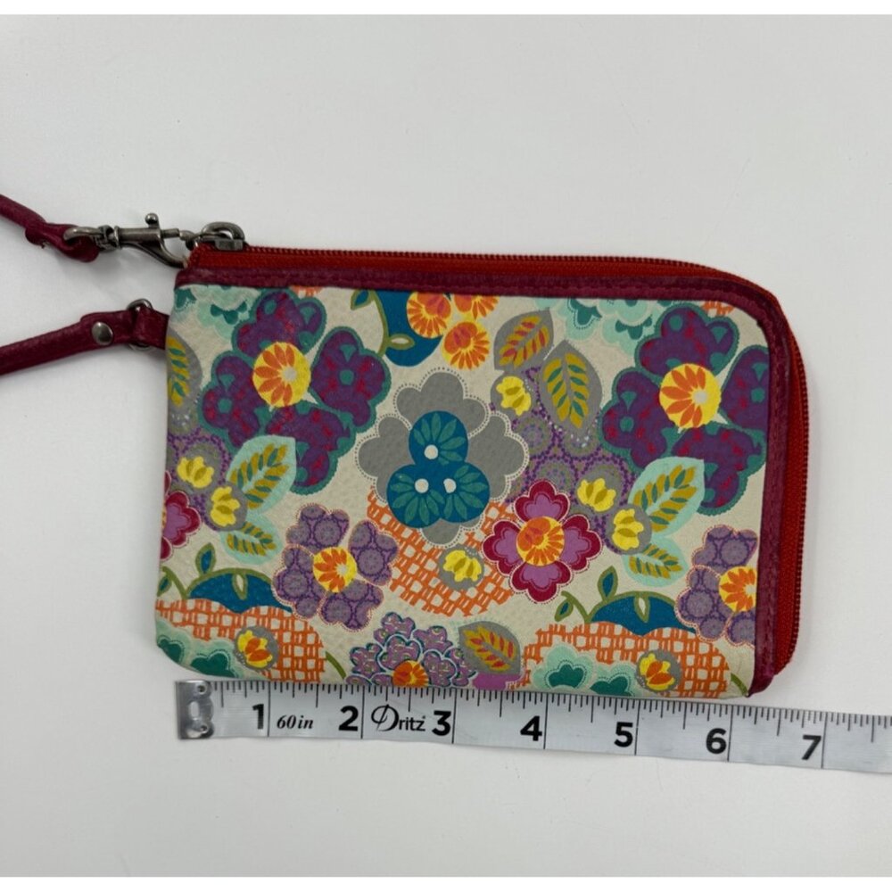 Fossil Floral Print Wristlet Wallet With Red Strap & Zipper Closure - Picture 10 of 13